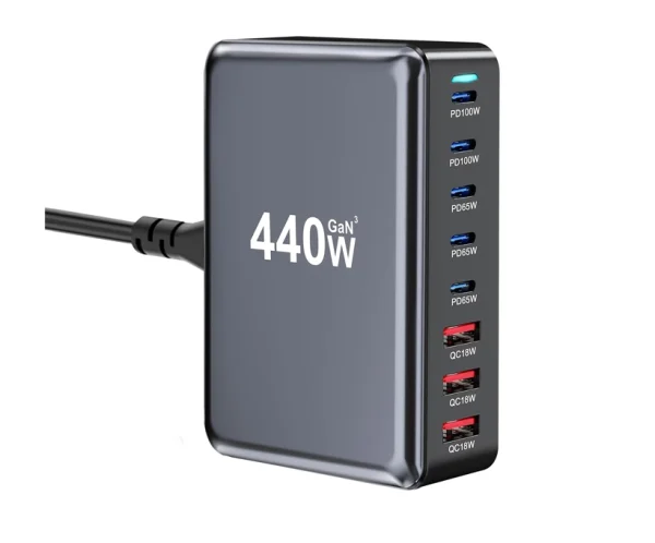 440W Fast USB C GAN Charger Block 8 Port Charging Station HUB Brick Dual PD PPS 100W Wall Charger