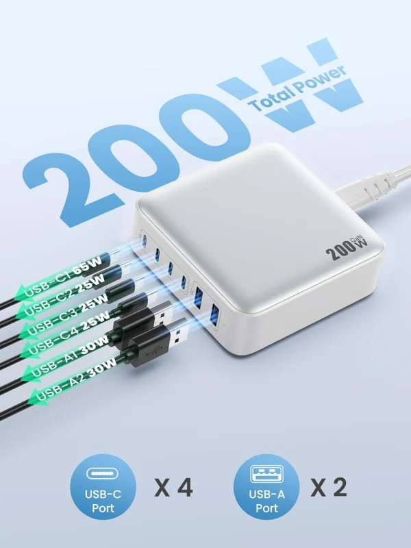 6 ports GaN Charger 200W 6 ports GaN Charger 200W