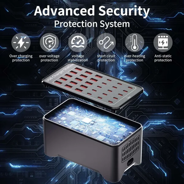 150W 30A 30-Ports USB Charging Hub 150W 30A USB Charging Station 30 Port USB C Charger Block