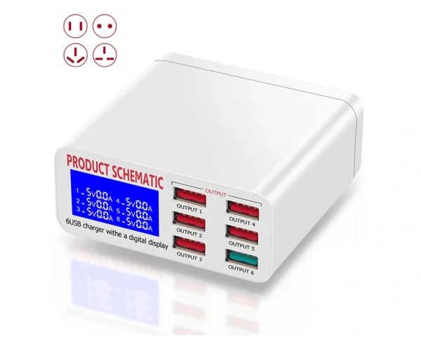 6-Port Smart Charging Station with Digital Display 6-Port Smart Charging Station with Digital Display
