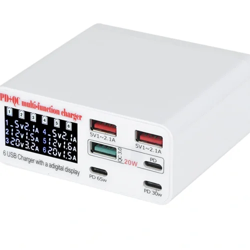 65W 6-Port Smart Charging Station with Digital Display 65W 6-Port Smart Charging Station with Digital Display