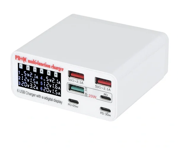 65W 6-Port Smart Charging Station with Digital Display