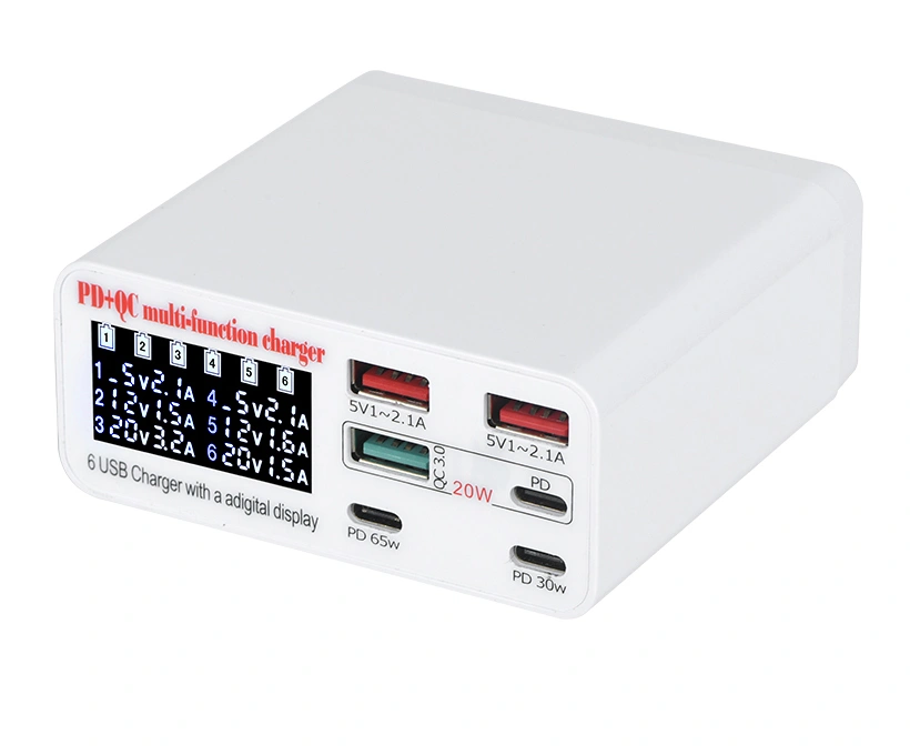 65W 6-Port Smart Charging Station with Digital Display 65W 6-Port Smart Charging Station with Digital Display