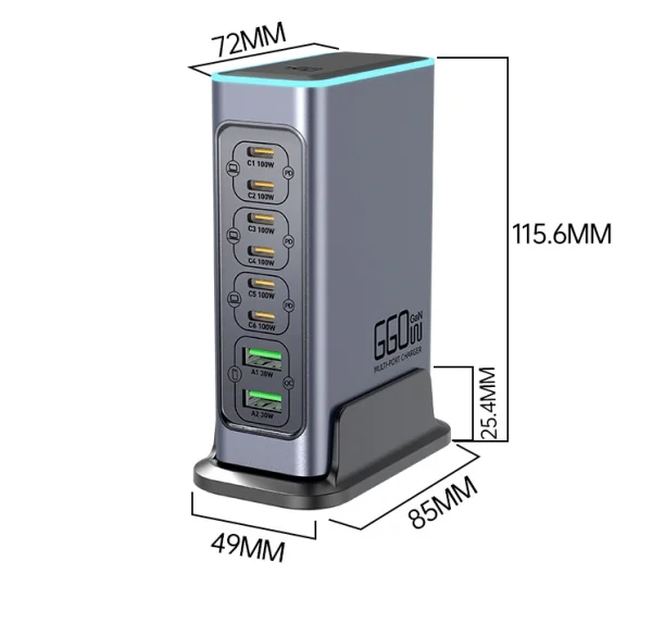 660W 8-Port GaN Charging Station