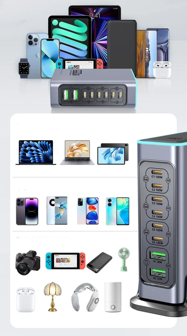 660W 8-Port GaN Charging Station