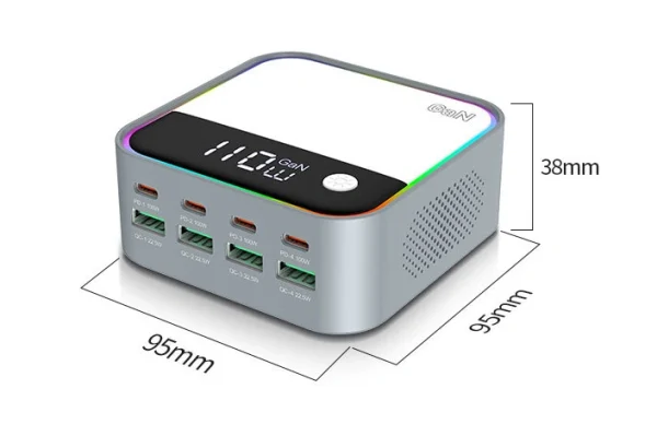 120W 8-Port Charger – 4×100W PD + 4×22.5W QC3.0 with digital display