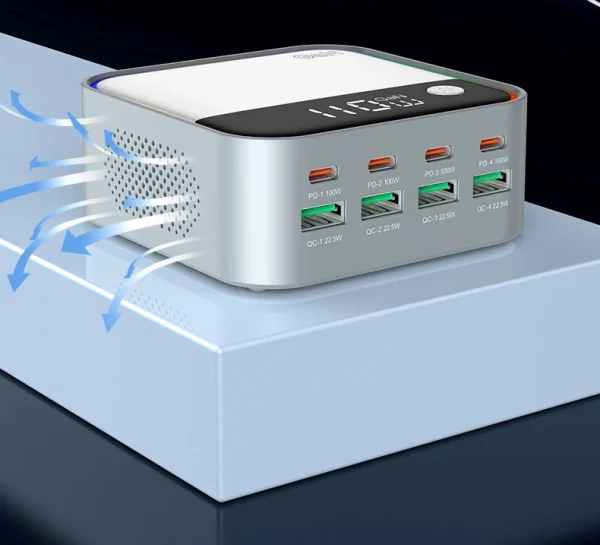 120W 8-Port Charger – 4×100W PD + 4×22.5W QC3.0 with digital display