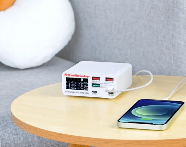 65W 6-Port Smart Charging Station with Digital Display