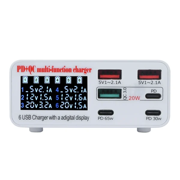 65W 6-Port Smart Charging Station with Digital Display