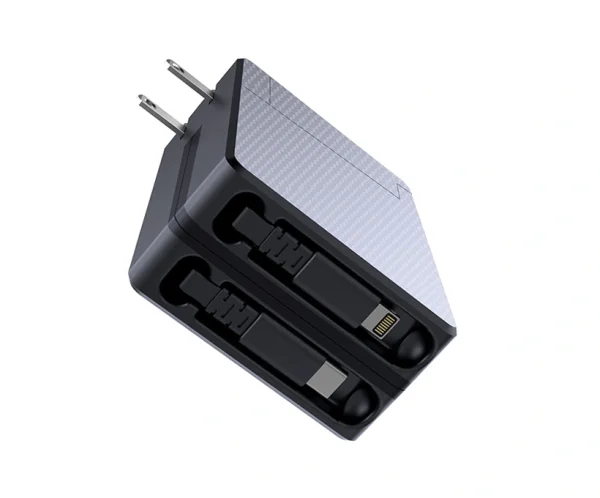 65W_retractable_cables_wall_charger 65W 2-in-1 retractable wall charger with built-in USB-C & Lightning cables
