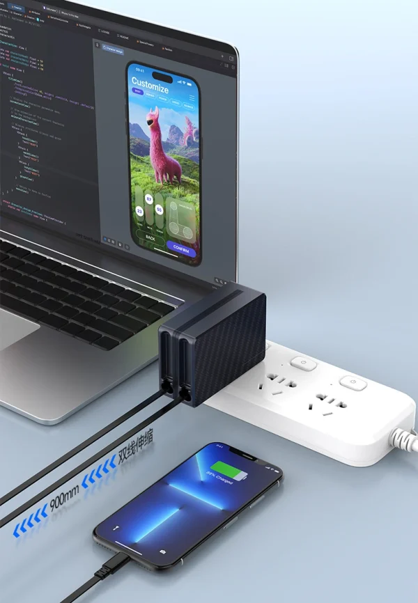 65W_retractable_cables_wall_charger_3 65W 2-in-1 retractable wall charger with built-in USB-C & Lightning cables