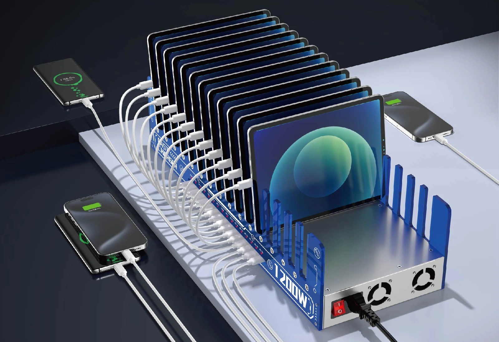 this is a 1200W Multi-Port Fast Charger capable of powering an entire IT department or a classroom of iPads simultaneously.