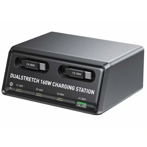 GaN Charging Station with 2 built-in retractable Type-C cables