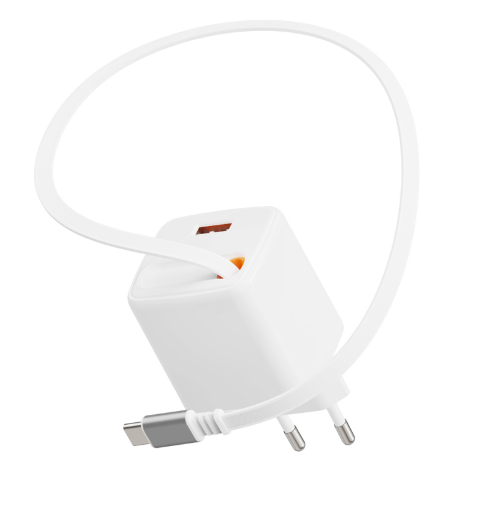 45W_GaN_Retractable_Cable_Chargers_111T 45W GaN Mini Retractable Cable Charger – Dual-Port (Type-C + USB-A) for Wholesale & Custom OEM