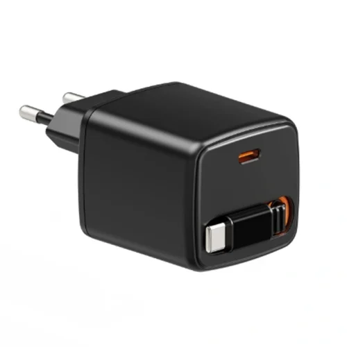 Dual_USB_C_GaN_Retractable_Cable_Charger 30W GaN Retractable Cable Charger – Dual USB-C (C+C) ports for fast charging two devices