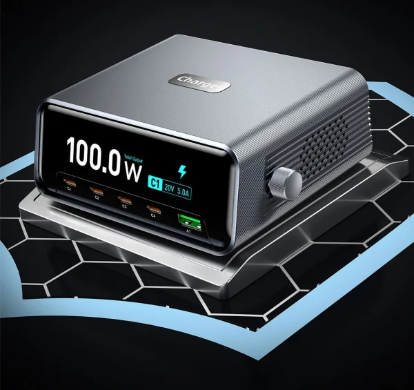 100W GaN Charger with rotary knob and LCD Display