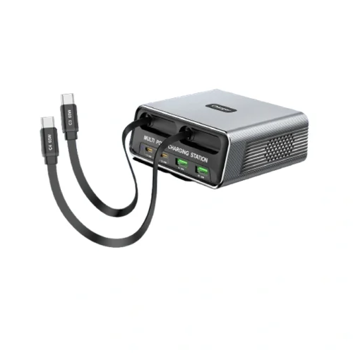 100W_dual_retractable_cables_gan_charger_station_60C 100W dual retractable cables gan fast charger station