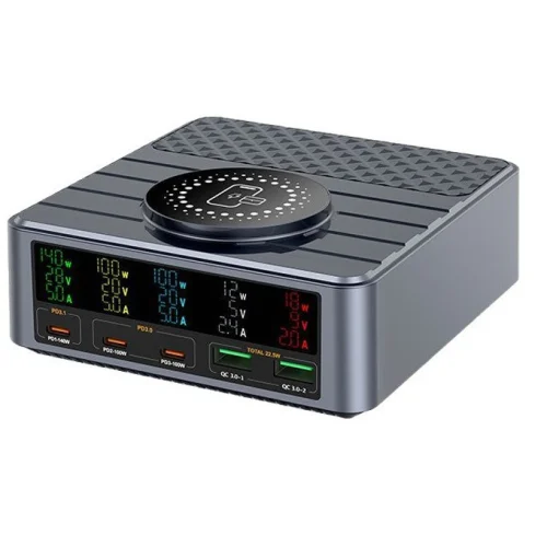 260W USB C Charging Station, 140W PD3.1 Laptop Fast Charger, 15W Magnetic Wireless Charger for iPhone MacBook Samsung, 6-Port Desktop Charging Dock