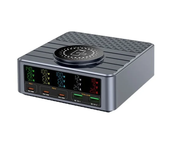 260W_6_PORTS_CHARGER_STATION 260W USB C Charging Station, 140W PD3.1 Laptop Fast Charger, 15W Magnetic Wireless Charger for iPhone MacBook Samsung, 6-Port Desktop Charging Dock