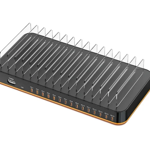 360W_15-port_USB-C_charger_station 360W 15-port USB-C charger: 15 independent PD ports each at 24W, AI temperature control, and 8 safety protections. Fast‑charge 15 iPhones, iPads, or Android devices simultaneously. Ideal for schools, offices, repair shops, or group travel. PD3.0 supported.