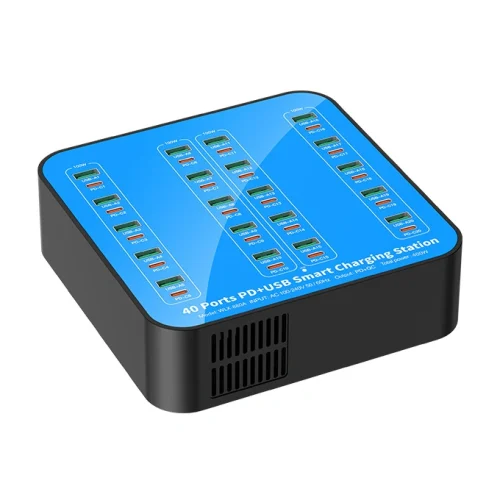 400W_40-Port_PD+QC_Smart_Charging_Station 400W 40-Port USB Charging Station for Schools – PD+QC Fast Charging, 60A Total, Dual Fans, 8 Protections – Charges 40 Devices