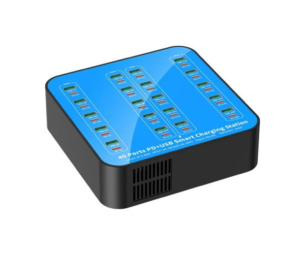 400W_40-Port_PD+QC_Smart_Charging_Station 400W 40-Port USB Charging Station for Schools – PD+QC Fast Charging, 60A Total, Dual Fans, 8 Protections – Charges 40 Devices