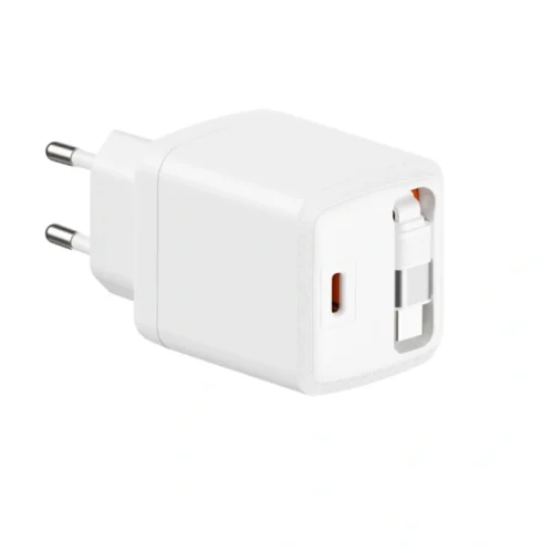 20W Dual USB-C Retractable Cable GaN Charger