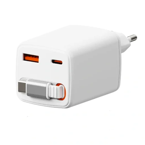 65W_3-port_retractable_cable_GaN_charger 65W 3-port retractable cable GaN charger with USB-C/USB-A, fast charging for laptops & phones. OEM/ODM customization available.