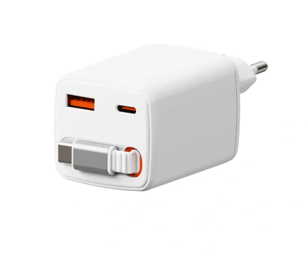 65W_3-port_retractable_cable_GaN_charger 65W 3-port retractable cable GaN charger with USB-C/USB-A, fast charging for laptops & phones. OEM/ODM customization available.