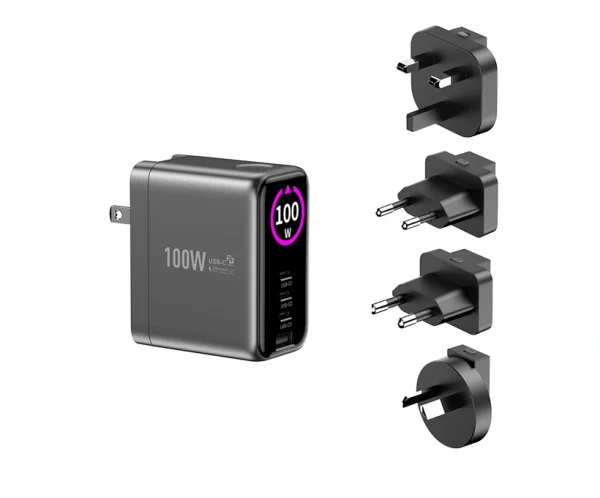 100W-4-Port-GaN-Charger-with-TFT-Display 100W 4-Port GaN Charger with TFT Display – PD3.0 + QC3.0, 3C1A Fast Charging Hub | OEM/ODM Factory