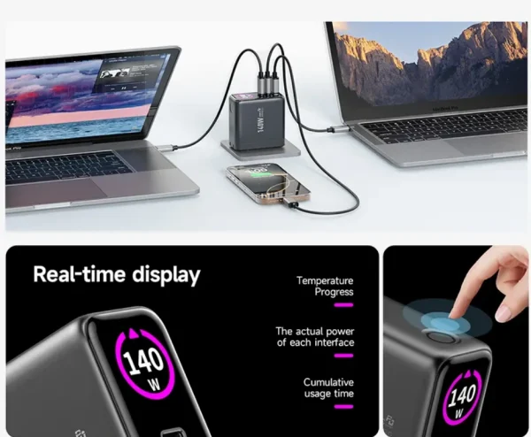 140W-GaN-TFT-Display-Charger-Supplier 140W GaN TFT Display Charger – 2C1A Fast Wall Charger with Folding Plug | OEM/ODM