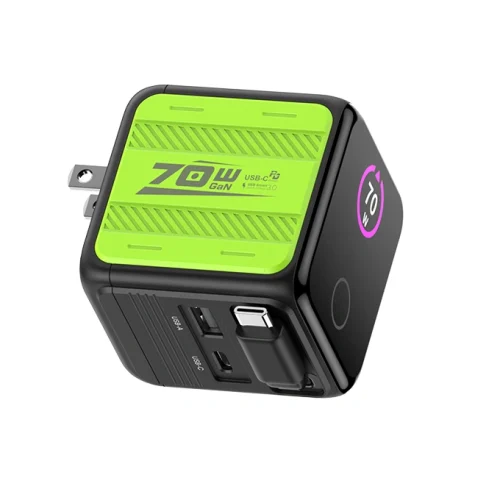 70W-GAN-CHARGER-TFT-DISPLAY-RETRACTABLE-CABLE 70W GaN Charger with TFT Display – 2C1A, PD3.1 Fast Charging, Real-Time Power Monitor | OEM/ODM Factory