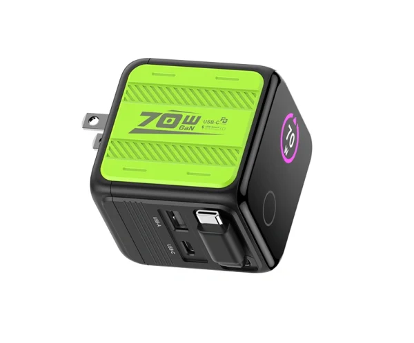 70W GaN Charger with TFT Display – 2C1A, PD3.1 Fast Charging, Real-Time Power Monitor | OEM/ODM Factory