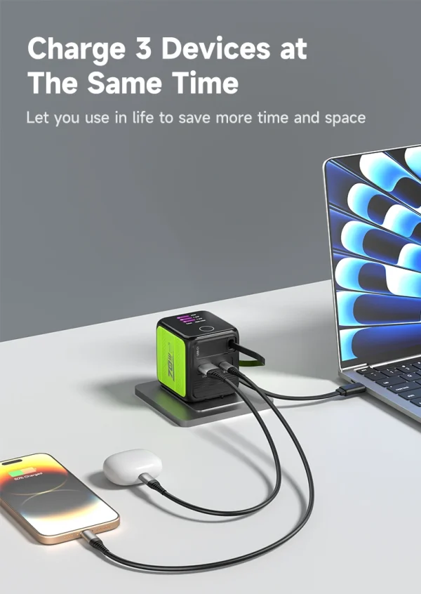 70W GaN wall charger with smart TFT display (power/temperature/time)